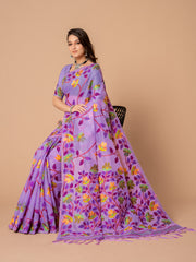 Karvaah Iris Purple Cotton Jamdani Saree